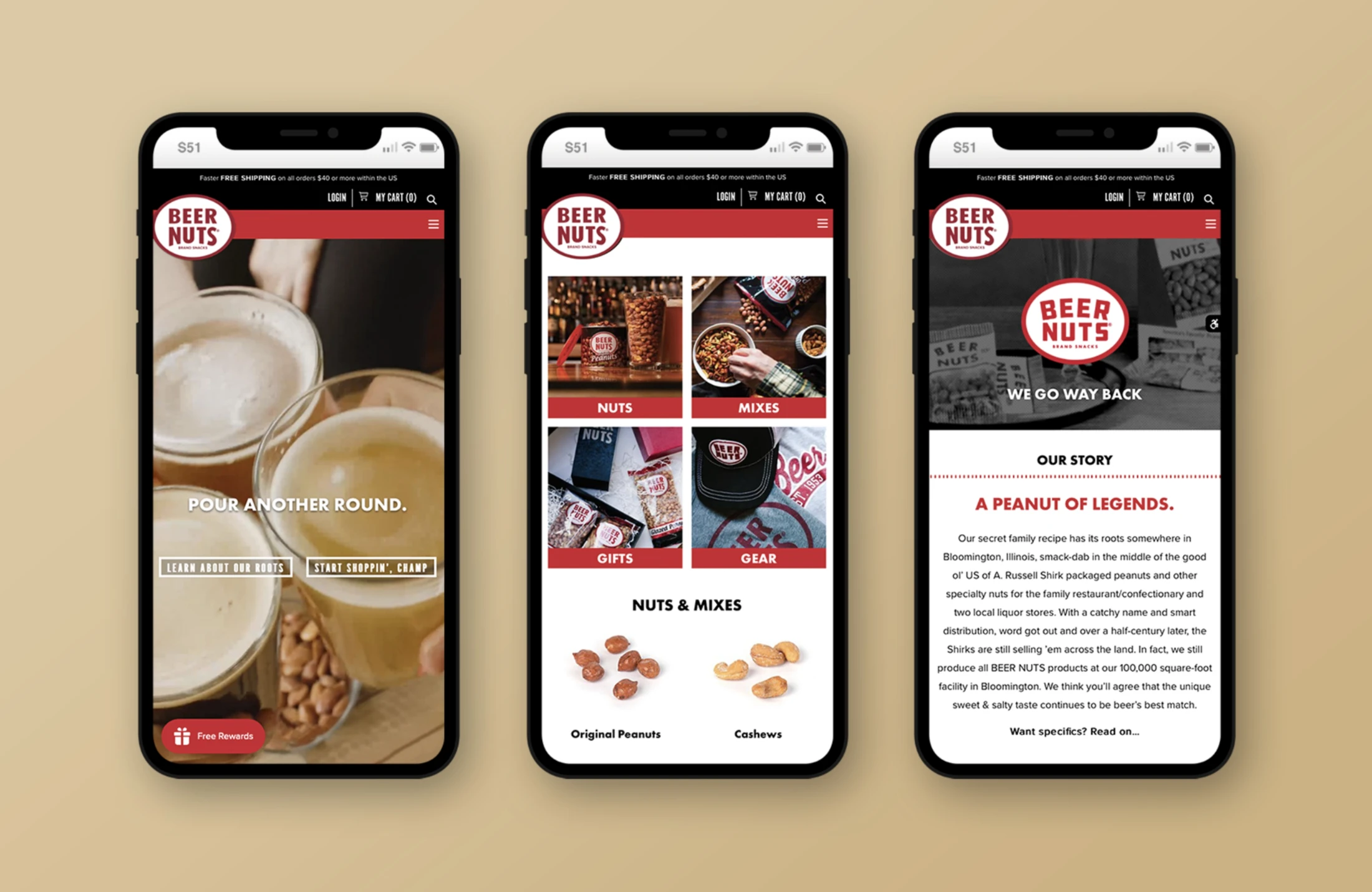 A mockup of the Beer Nuts website on a mobile device.