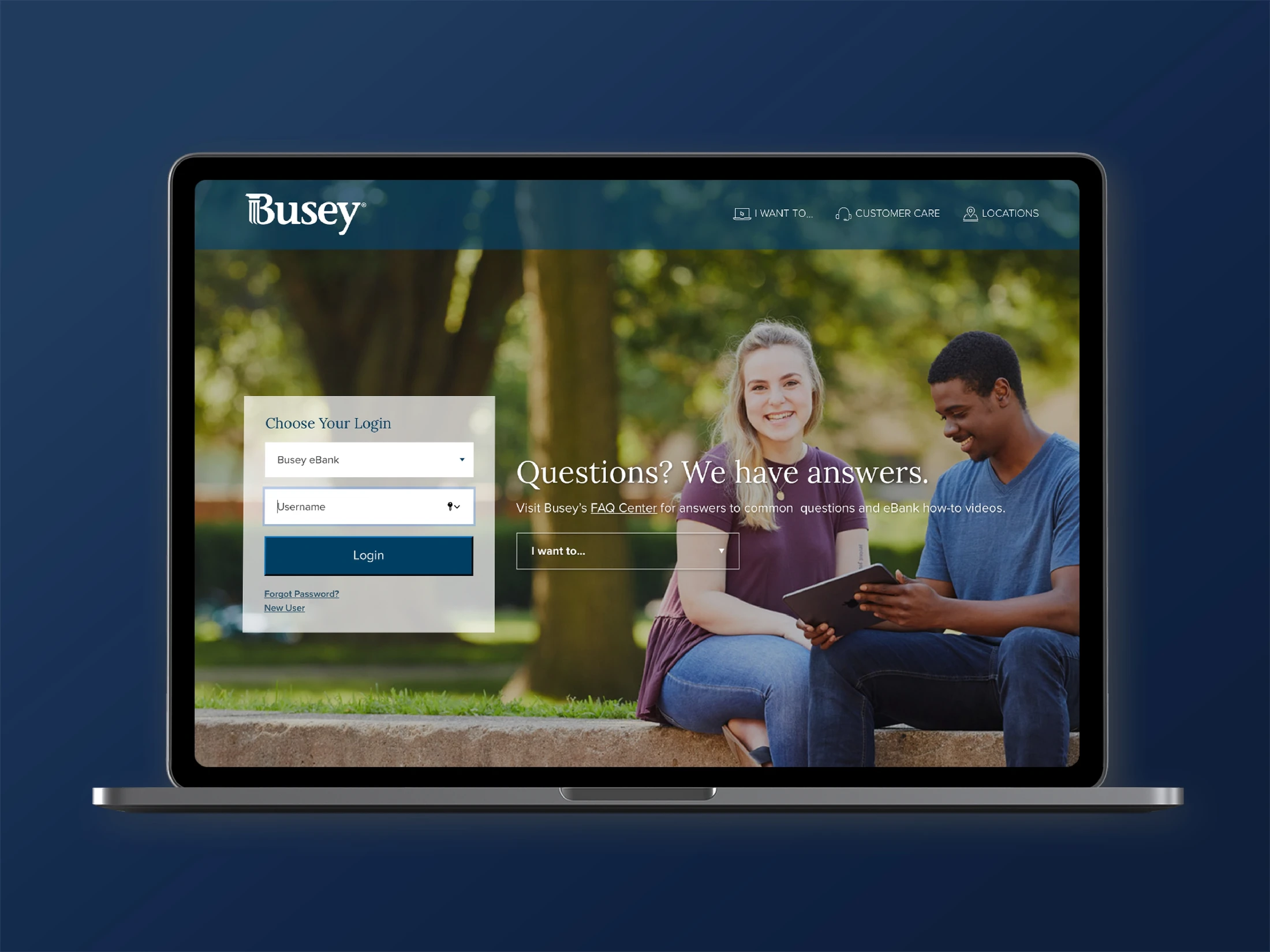 Bussey's new website is displayed on a laptop.