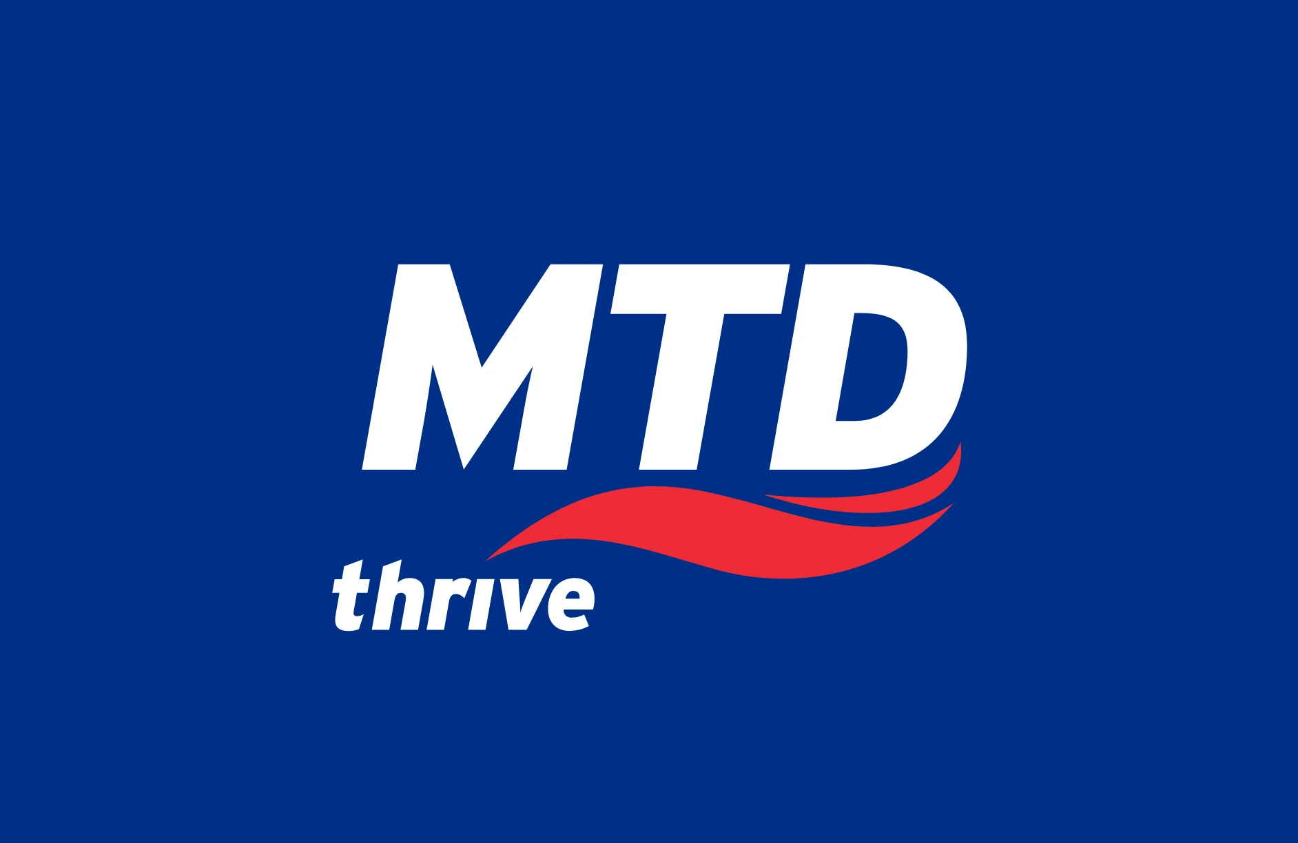 Mtd thrive logo on a blue background.