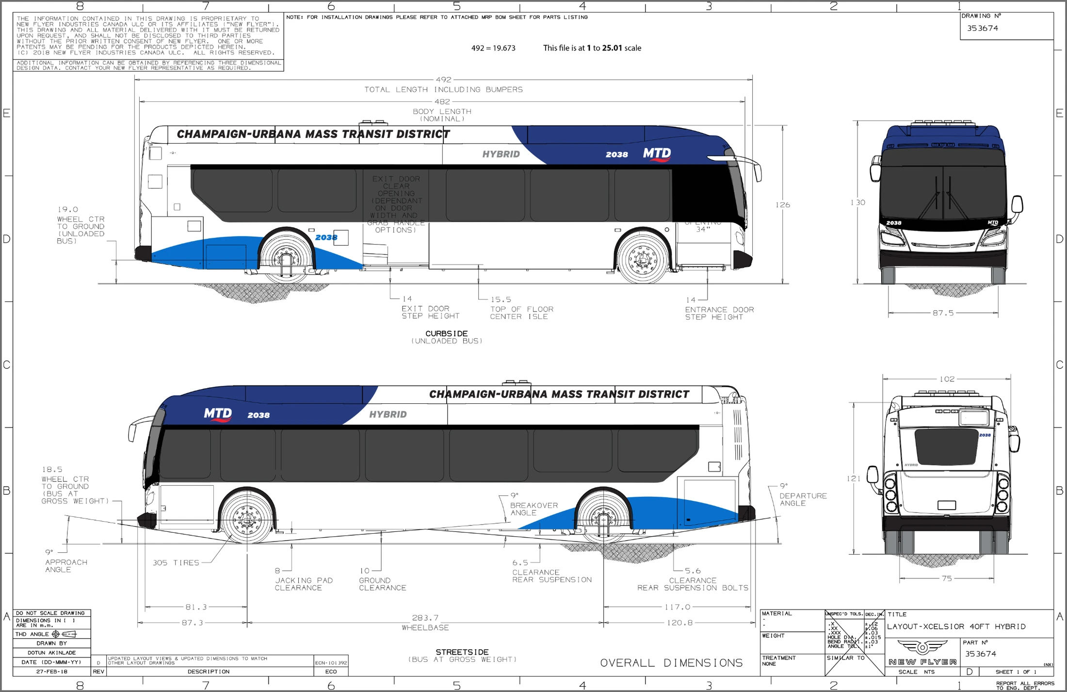 A drawing of a bus with a blue and white design.