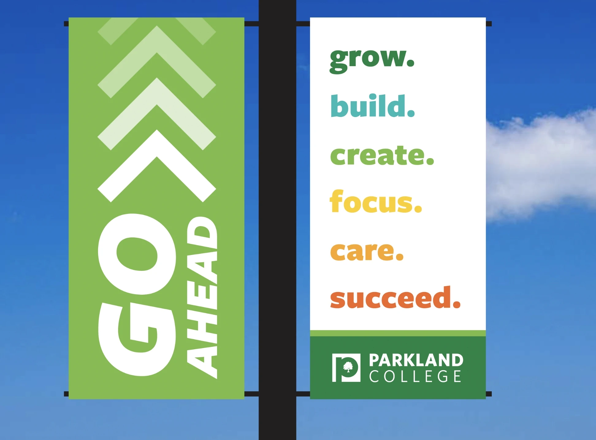 A banner with the words go, grow, and succeed.