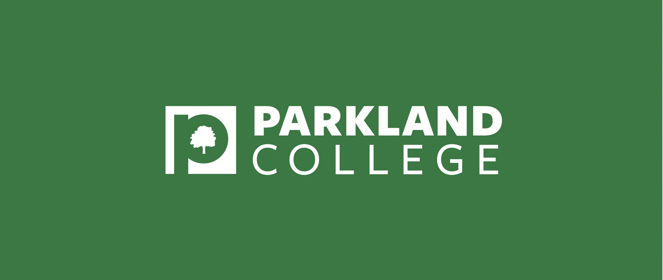 Parkland college logo on a green background.
