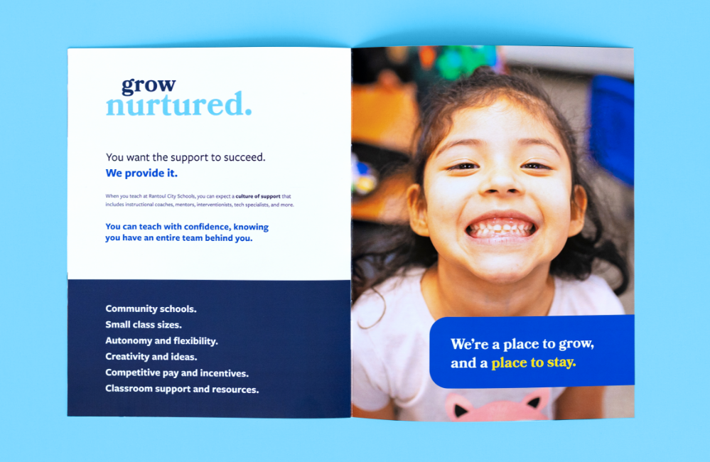 A spread of portfolios branded with Rantoul City Schools colors and logos.