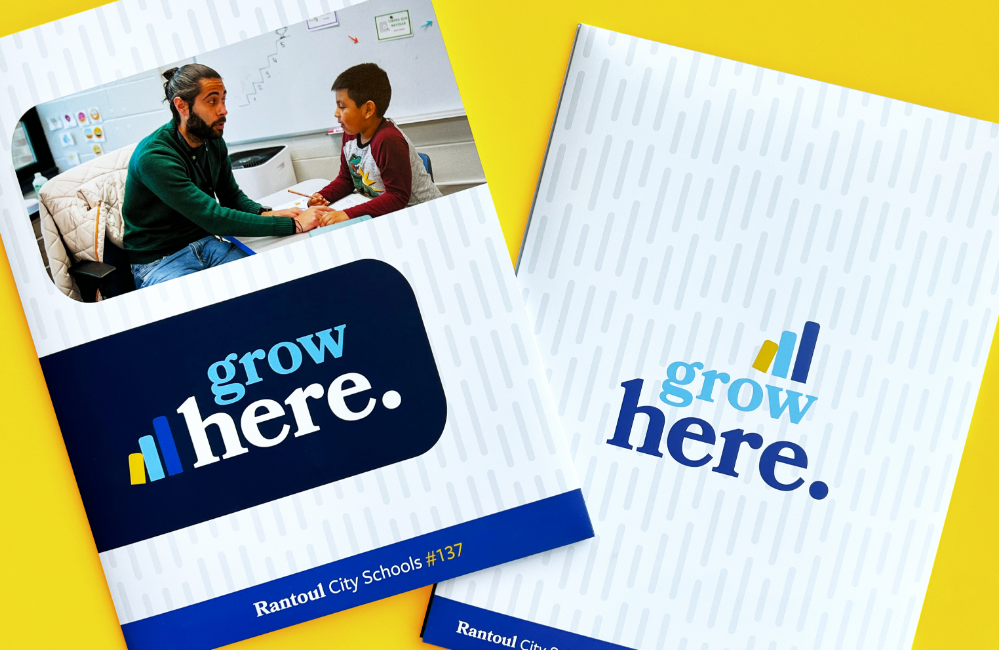 A spread of portfolios branded with Rantoul City Schools colors and logos.