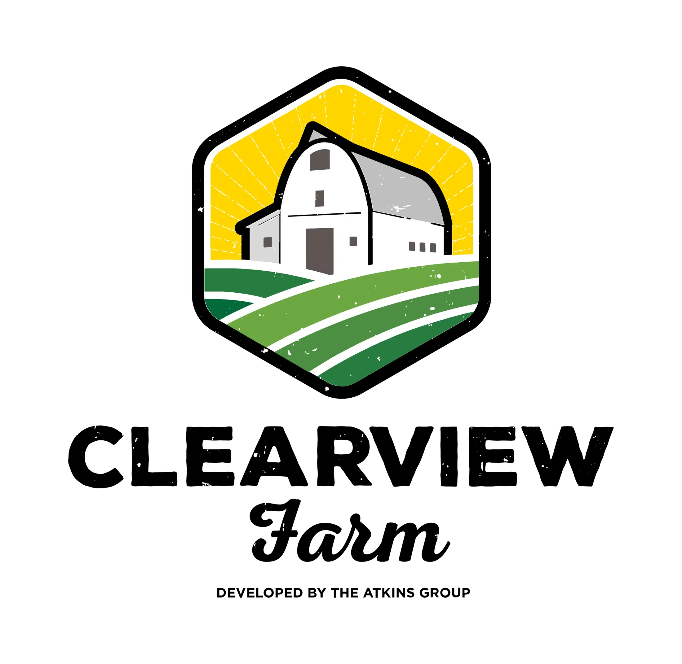 A farm logo on a black background.