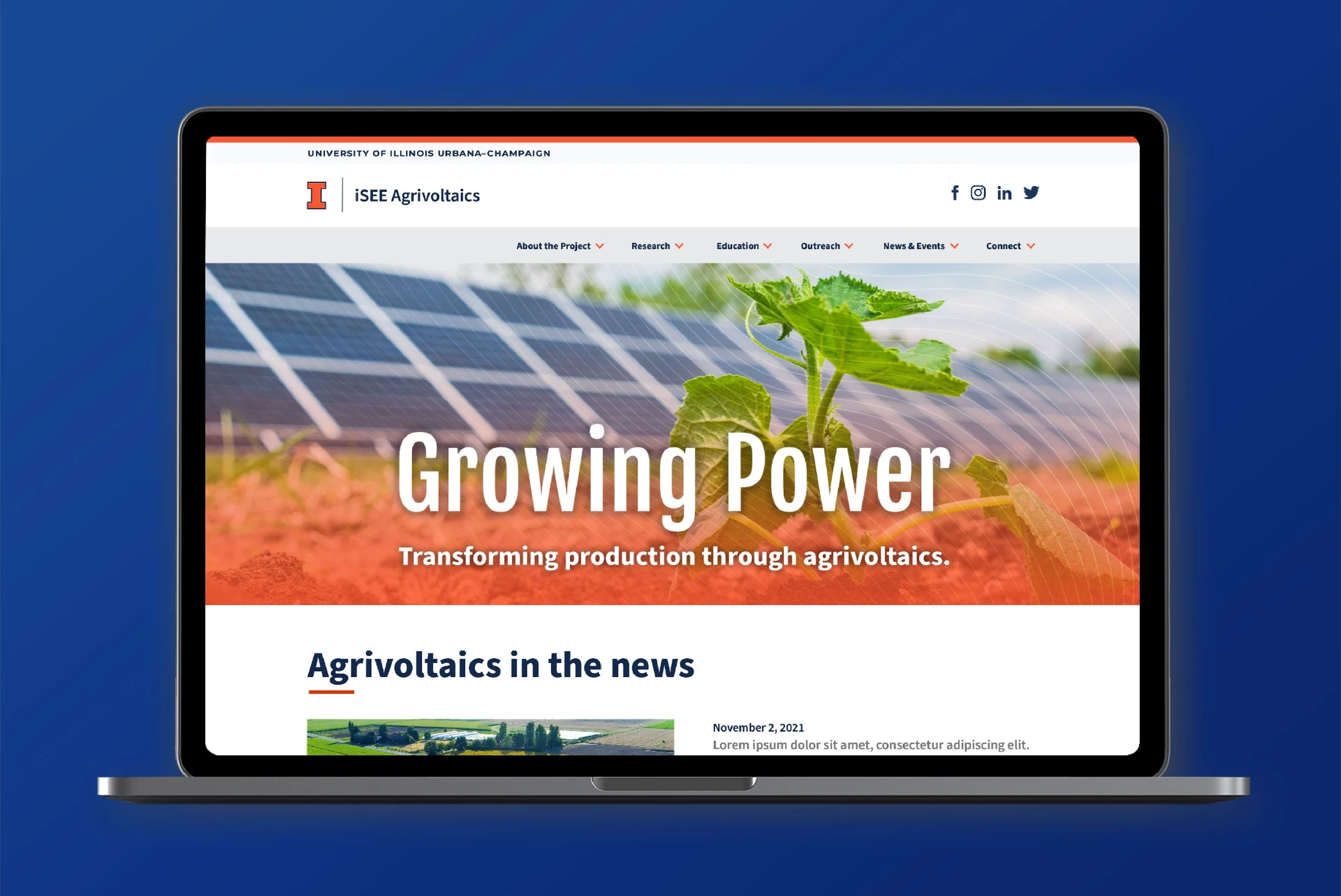 A laptop screen showing the website for agriculturists in the news.