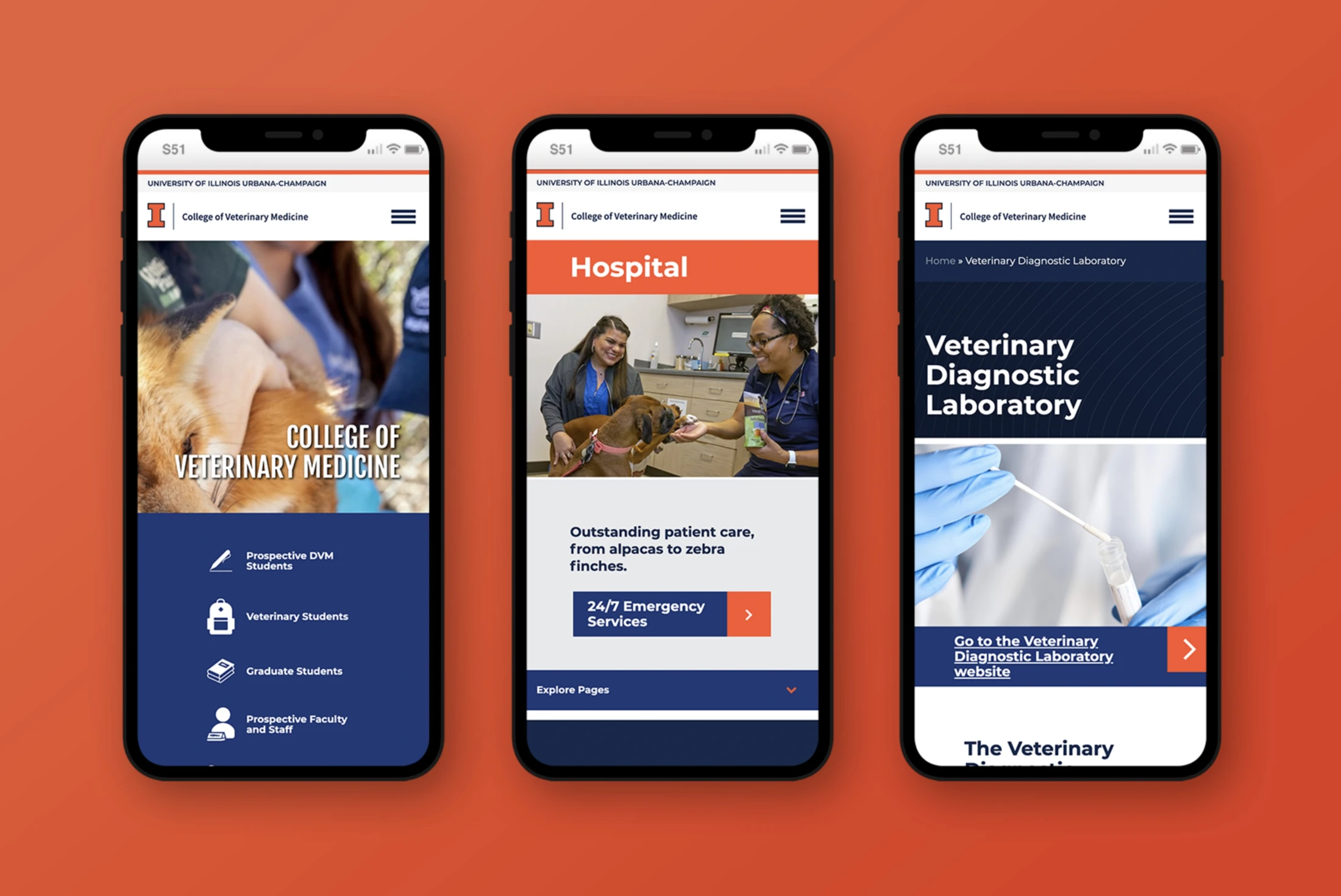 The website for a veterinary hospital is displayed on a mobile phone.