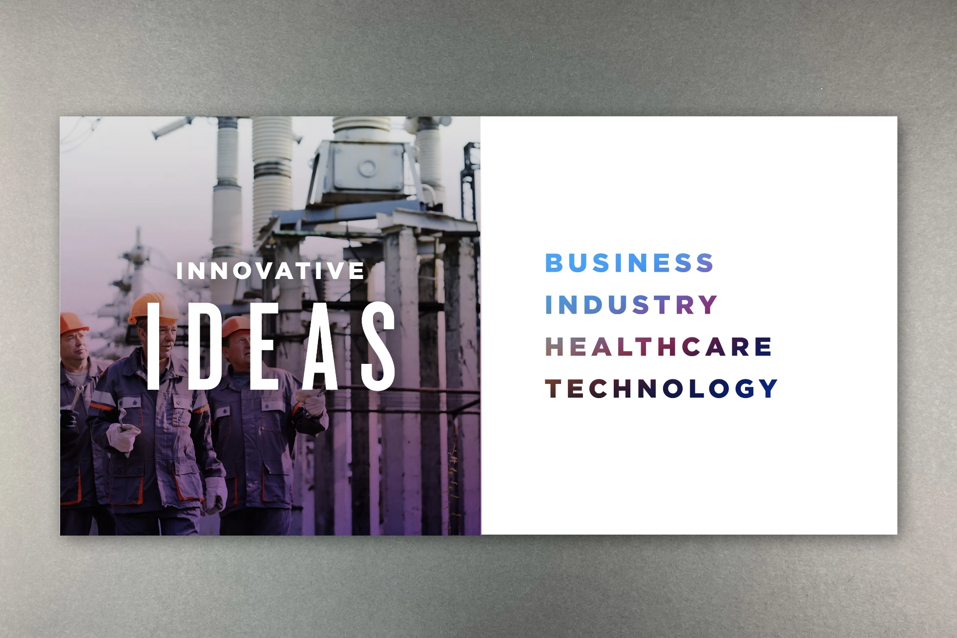 A business card with the words innovative ideas business industry healthcare technology.