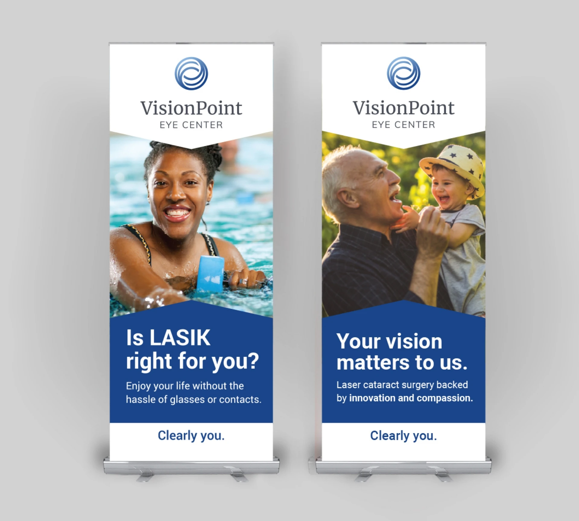 Two roll up banners for vision point.